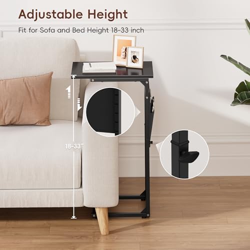 Vagusicc C-Shaped End Table, Small Side Table for Couch, Sofa Table Adjustable Height End Tables Living Room, Bedside Slide Under Couch Table for Sofa, TV Tray Table with Metal Frame for Bedroom,Black - Image 6