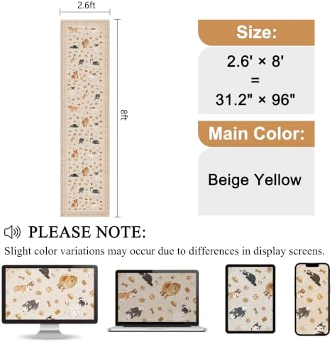 DUKINO 2.6x8 Kitchen Runner Rug, Washable Non Slip Dog Rug, Beige Yellow - Image 2