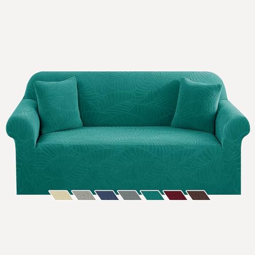 YEMYHOM Couch Cover Latest Jacquard Design High Stretch Sofa Covers for 2 Cushion Couch, Pet Dog Cat Proof Loveseat Slipcover Non Slip Elastic Furniture Protector (Medium, Begonia Leaf Blackish Green) by YEMYHOM