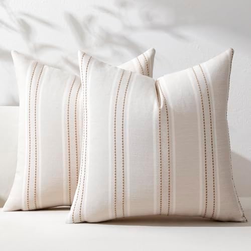 Hckot Tan Brown Throw Pillow Covers 18x18 Set of 2 Striped Pillow Covers by Hckot