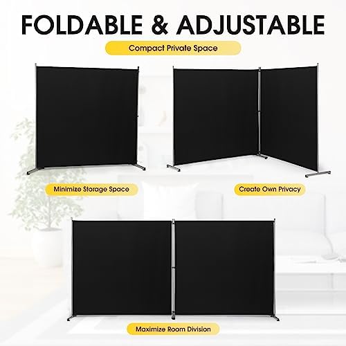 Rantila 2 Large Panels Room Divider,Portable Office Divider,Convenient Movable,Folding Partition Privacy Screen for Bedroom,Dining Room, Study,142" W x 71" H,Black - Image 4
