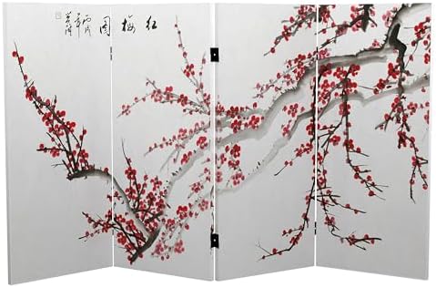 Red Lantern 3 ft. Short Double Sided Plum Blossom Canvas Room Divider 4 Panel Freestanding Folding Privacy Screen Partition and Separator for Modern and Contemporary Bedroom Home Office Studio Dorm by RedLantern
