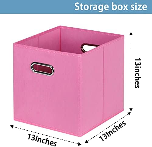 Black Fabric Cubby Storage Bins,13x13x13 Inches ,Cube Organizer Bin Foldable Storage Boxes with Dual Handles Fabric Organizer Box and collapsible Storage basket,Set of 6,Pink - Image 2