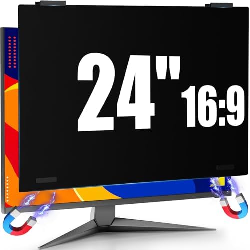 Magnetic Privacy Screen Filter 24 Inch for Frameless Monitor Computer Thin Bezel 16:9 Widescreen, Hanging Removable Anti Glare Blue Light Privacy Shield Protector Eye Protection by JEEETINTX