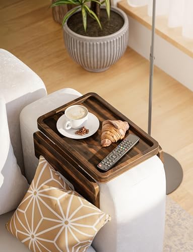 HOLANA 13.75" Acacia Couch Arm Tray with 360° Phone Holder, Walnut Color - Image 5