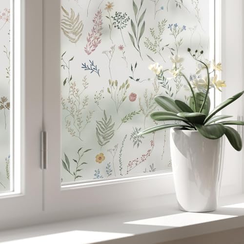 Dimoon 17.3" x 197" Window Privacy Film Stained Glass Floral Film for Home Rainbow Effect See Out Decorative Frosted Window Film Static Cling Stickers Kitchen Bathroom by DIYYOURMOON