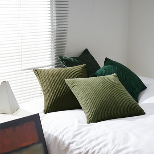 Topfinel Dark Green Euro Shams Decorative Throw Pillow Covers 22x22 Inch Set of 4,Soft Corduroy Striped Gradient Color Large Cushion Cover for Beach,Patio,Balcony,Living Room,Summer Home Decor - Image 5
