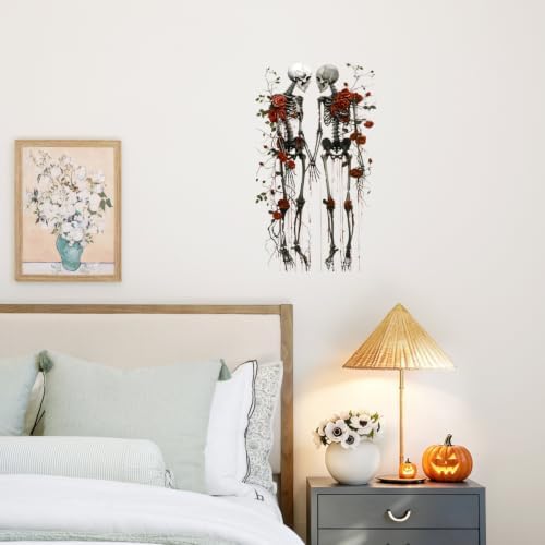 ANNA QUEEN Skeleton Couple Wall Decals Peel and Stick Gothic Rose Wall Stickers, Romantic Skull Removable Vinyl Wall Decor, Halloween Horror Wall Art for Bedroom Living Room Window Party Decorations - Image 6