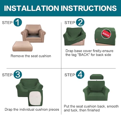 Turquoize 2 Piece Chair Covers Armchair Slipcovers for Living Room Armchair Sofa Cover with Individual Cushion Covers Feature Jacquard Fabric (Chair, Bronze Green) - Image 6