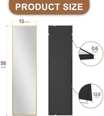 Delma Full Length Mirror with Stand, 56x15 Gold Floor Mirror - Image 7