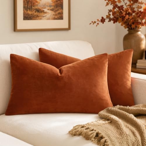 MIULEE 12x20 Inch Lumbar Velvet Fall Throw Pillow Covers Rust by MIULEE