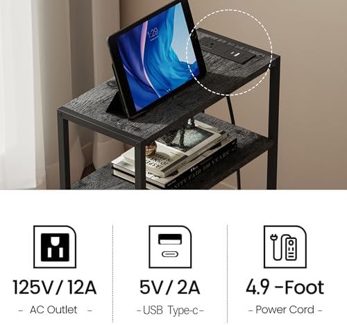 TUTOTAK Narrow Side Table with Charging Station, Slim End Table - Image 7