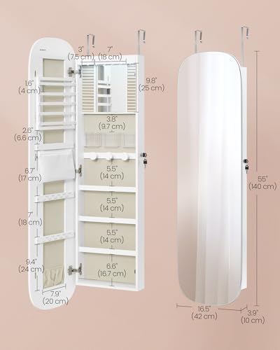 SONGMICS Jewelry Organizer, LED Jewelry Cabinet, Wall/Door Mounted - Image 5