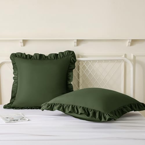 KKJIAF 2 Pack Ruffle Pillow Cases 22x22 Inches, Olive Green - Image 4