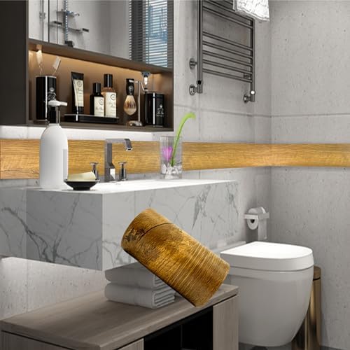 YESUS Dark Grey Wood Grain 3D 10M Wallpaper Frame Removable PVC Waterproof Peel and Stick Wallpaper,Bathroom Frame Sticker Wall Decor 3.93" x 32.8" (Yellow, 4inc) - Image 6