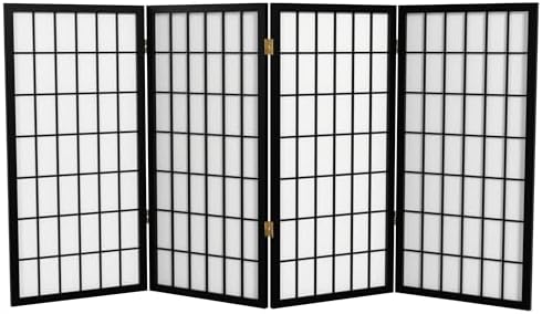 3 ft. Short Window Pane Shoji Screen - Black - 4 Panels by RedLantern