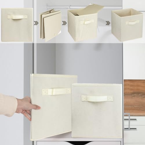 3 Pcs Storage Cubes, 10.5 Inch Collapsible Storage Bins, Fabric Foldable Bins for Organization, Durable Storage Bins for Closet, Shelves, Offices (Beige) - Image 6