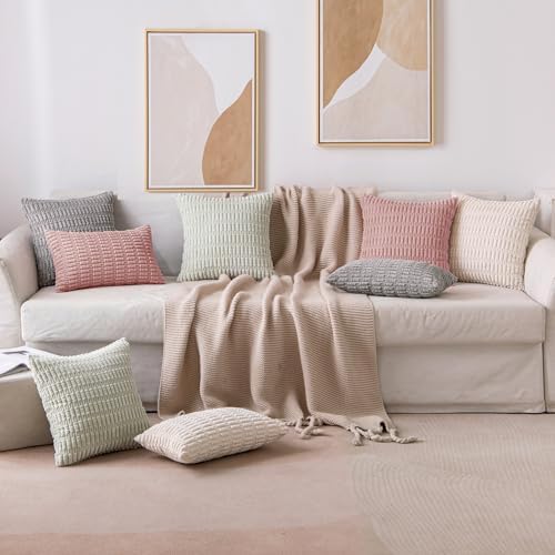 MIULEE Corduroy Decorative Throw Pillow Covers 20x20 Blush Pink Pack of 2 - Image 4