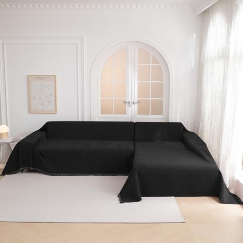 MYSKY HOME Oversized Couch Cover Sofa Covers Couch Covers for 3 Cushion Couch Sofa Pet Friendly L Shaped Couch Cover Sectional Couch Covers Non Slip Furniture Protector for Kids, Dogs, 91"x150", Black - Image 4