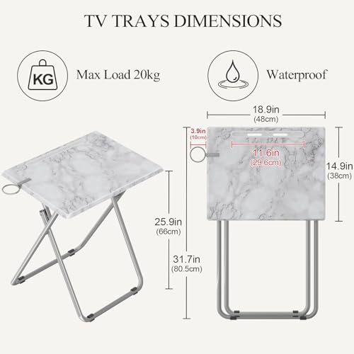 Folding TV Tray Tables, TV Dinner Trays for Eating, Portable Tv Trays with Cup Holder, Folding Tray Side Table, Foldable Snack Table for Bed, Sofa, (White Marble, 1PC) - Image 3
