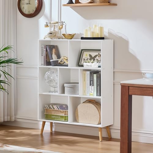 LEYAOYAO Cube Bookshelf, Mid-Century Modern Book Shelf with Legs, White - Image 3