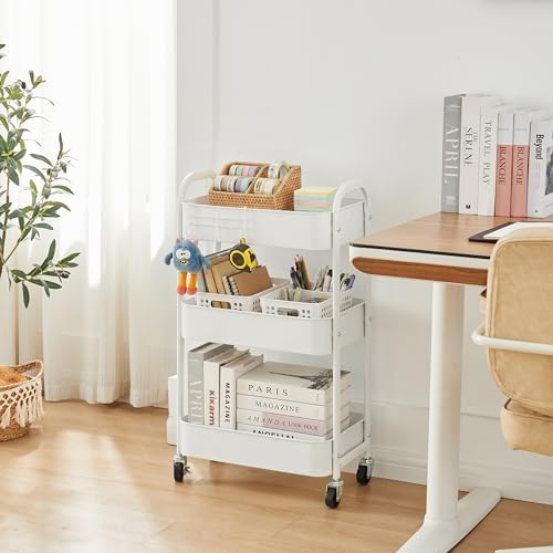 MAX Houser 3-Tier Rolling Utility Cart with Caster Wheels,Easy Assembly, for Kitchen, Bathroom (White) (Pack of 3) - Image 4