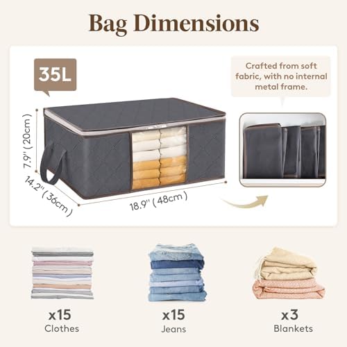 Lifewit 4 Pack 35L Clothes Storage Bins with Lids, Foldable Blanket Storage Bags with Zippers, Clear Window and Reinforced Handles, Closet and Organization for Clothing, Sweater, Comforter, Bedding - Image 2