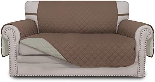 Easy-Going Reversible Loveseat Couch Cover for 2 Cushion Couch Sofa Cover for Dogs Water Resistant Furniture Protector with Foam Sticks Elastic Straps for Pet (Loveseat, Brown/Beige) by Easy-Going