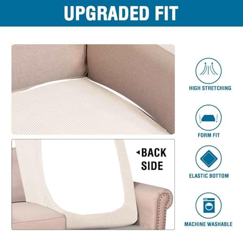 H.VERSAILTEX Super Stretch Individual Chaise Cover Sectional Couch Covers for L Shaped Sofa Both Left/Right Featuring Thick Jacquard Textured Twill Fabric (1 Piece Chaise Cover Large, Ivory) - Image 6