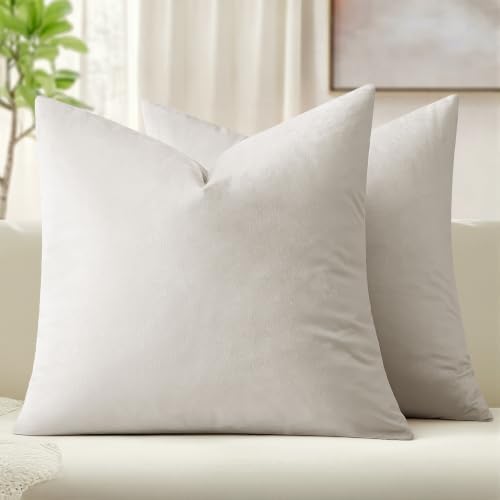 MIULEE Velvet Throw Pillow Covers 18x18 Inch Pack of 2 Greyish White by MIULEE