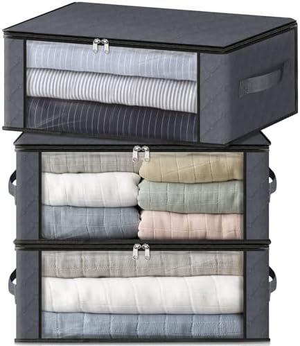 HomeHacks 3-Pack Clothes Organizer Storage Bags, 35L Storage Bins, Gray by HomeHacks