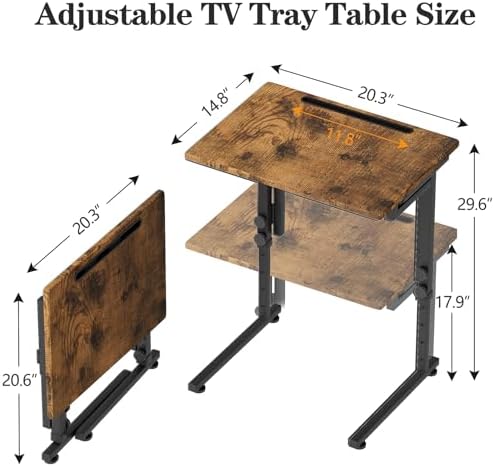 Adjustable Folding TV Tray, C-Shaped Foldable Table for Couch, Brown - Image 2