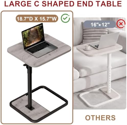 GOYLSER Large C Shaped End Table for Couch, Height Adjustable Living Room Rotating Couch Tray Tables Sofa Table Tv Trays for Bedroom, Swivel Wooden Side Table for Small Space, Grey - Image 4