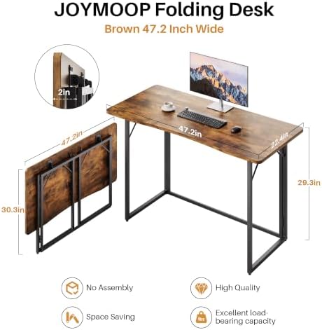 JOYMOOP 47.2" Rustic Brown Folding Desk No Assembly, Wooden Top, Large Size - Image 3