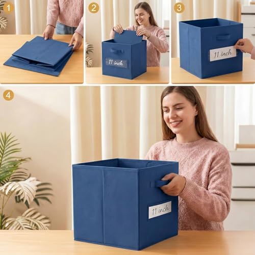 Storage Bins,11" Cube Storage Bin with Labels,10pcs,Navy Blue - Image 5