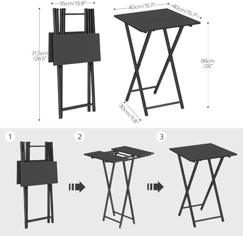 HOOBRO Folding TV Tray Table, Wooden TV Tray, Portable Sofa Side Table, Industrial Snack Table End Table for Small Spaces, Space-Saving, Easy to Install and Fold, Black BB27BZ01 - Image 3