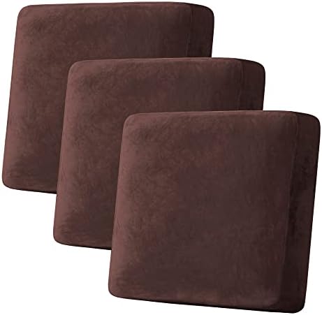 H.VERSAILTEX Velvet Stretch Couch Cushion Cover Plush Cushion Slipcover for Chair Loveseat Sofa Cushion Furniture Protector Seat Cushion Sofa Cover (3 Piece XL Sofa Cushion Covers, Brown) by HVERSAILTEX