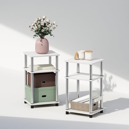 Furinno JUST Set of 2 Toolless 3-Tier Night Stand, White Oak by Furinno-FitsYourSpaceFitsYourBudget