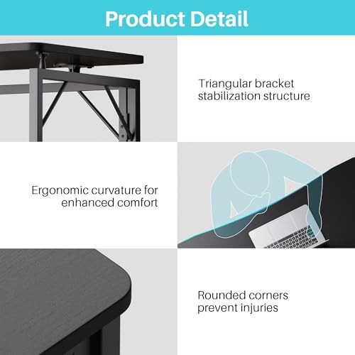 JOYMOOP 40" Black Folding Desk, No Assembly, Wooden Top, Middle Size - Image 5