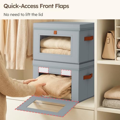 Homsorout Storage Bins with Lids - Front Opening Storage Box with Clear Window & Handles, Stackable Foldable Fabric Bins for Closet Organization, Clothes, Sweaters, Towels, Blankets, 6 Pack, Grey - Image 3