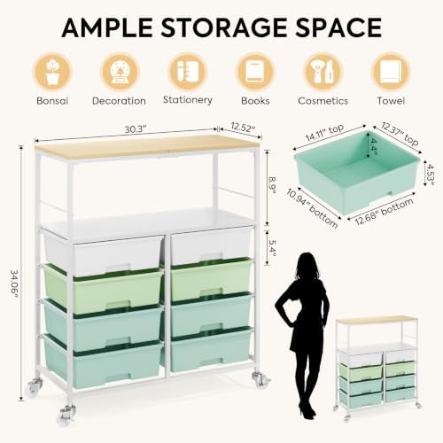APEXCHASER Rolling Storage Cart with 8 Large Drawers, Wooden Tabletop - Image 3