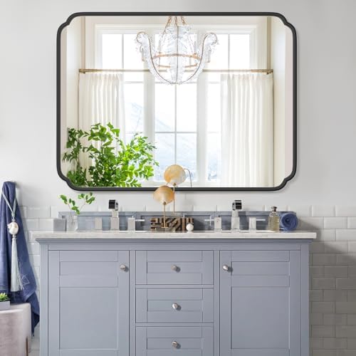 Ferytange 36 x 48 Inch Black Bathroom Vanity Mirror for Wall with Non-Rusting Metal Frame Large Rounded Rectangle Mirror for Over Sink (Horizontal/Vertical) - Image 3