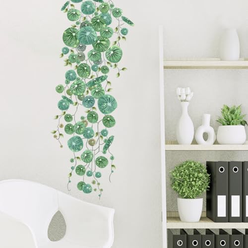 Hanging Green Vine Wall Decals,Succulent Plants Wisteria Floral Flowers Butterflies Birds Wall Stickers, Self-Adhesive Vinyl Removable Living Room Sofa TV Wall Decor - Image 4