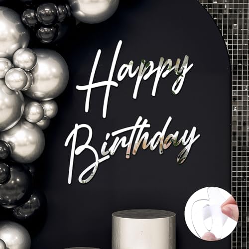 Yousoontic Happy Birthday Sign for Backdrop, 23 x 20 Inch, Classic, Silver by Yousoontic