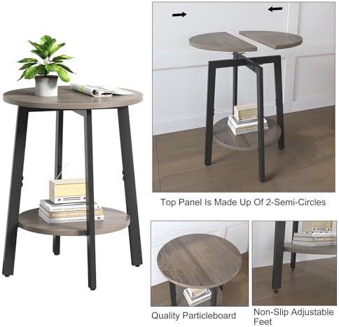 sthmec Side Table Set of 2, Small Round End Table with Storage Shelf for Small Space, 2-Tier Bedside Table Sofa Couch Table, Nighstands Set of 2 Accent Table for Living Room, Bedroom, Grey - Image 5
