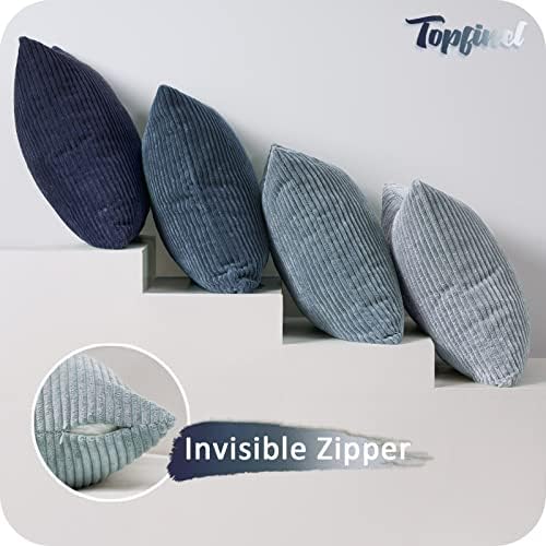 Topfinel Navy Blue Euro Shams Decorative Throw Pillow Covers 26x26 Inch Set of 4,Soft Corduroy Striped Gradient Color Large Cushion Cover for Beach,Patio,Balcony,Living Room,Summer Home Decor - Image 2