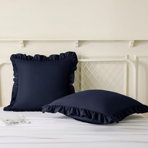 KKJIAF 2 Pack Ruffle Pillow Cases 26x26 Inches, Navy Blue - Image 4