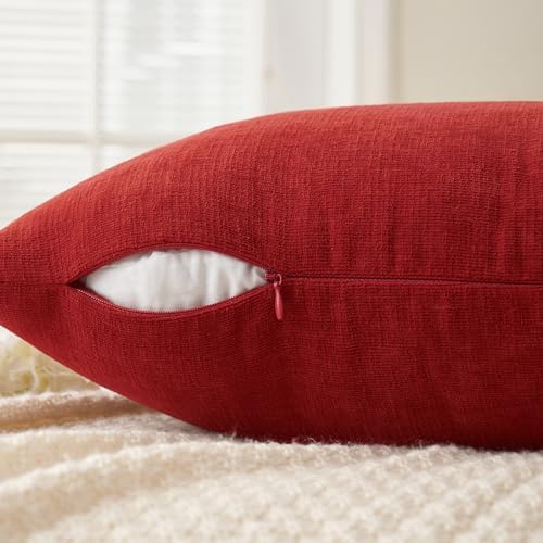 MIULEE Red Chenille Couch Euro Throw Pillow Covers, 22x22 - Image 3