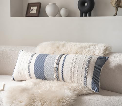 Cethom Boho Lumbar Pillow Covers 14x36 Inch Long, Navy Blue Textured Decorative Couch Pillow Cases for Farmhouse Home Decor, Accent Cushion Cover for Sofa, Bed, Living Room, Bedroom, Pack of 1 - Image 4