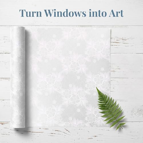 Lace Flower Privacy Window Film, Sparkle Frosted Static Cling 17.5"x78.7" - Image 2